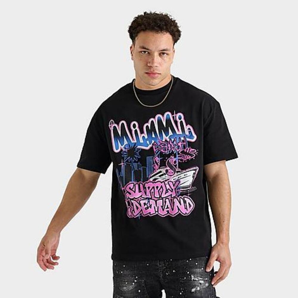 Supply & Demand Men's Miami Beach Short Sleeve Graphic Tee Size Medium Black